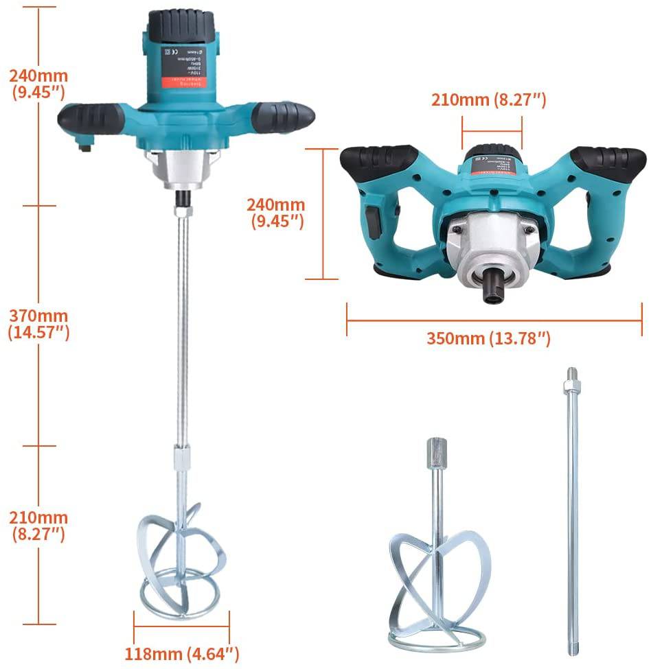 FAST SOLDER - Mezclador de cemento portátil de 2100W, máquina mezcladora de mortero de pintura de yeso de hormigón eléctrica portátil, ajustable, 6 velocidades, 110V con guantes - DIGVICE MX