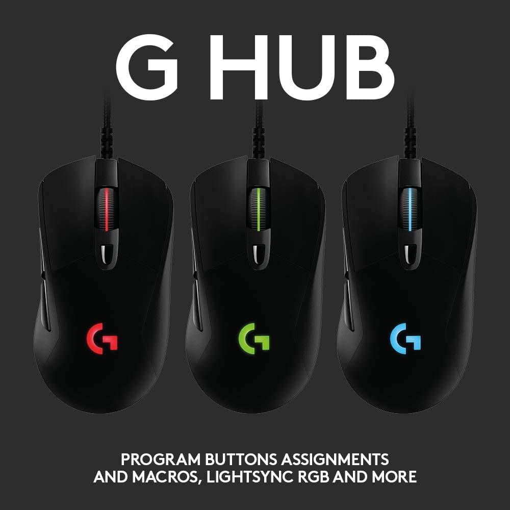 Logitech G403 Hero 25K - Ratón para juegos, Lightsync RGB, ligero 87G+10G opcional, cable trenzado, 25, 600 DPI, empuñaduras laterales de goma