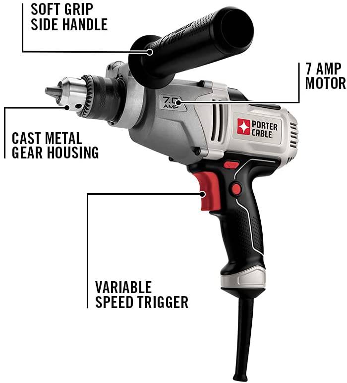 PORTER-CABLE Taladro con cable, velocidad variable, 7 Amp, 1/2 pulgada (PC700D) - DIGVICE MX