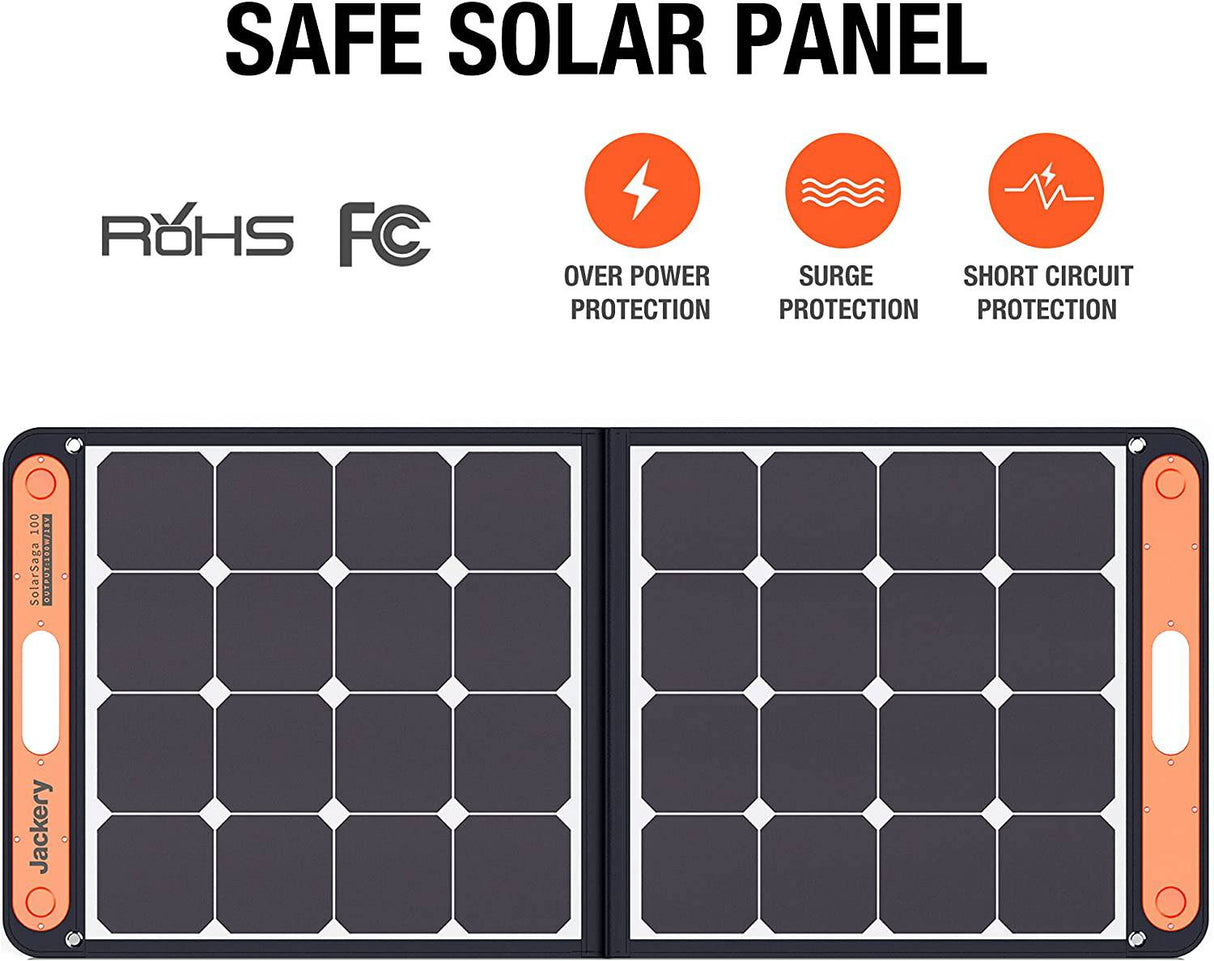 Jackery SolarSaga Panel solar portátil de 100 W para estación de energía Explorer 240/300/500/1000/1500, cargador solar de celda solar plegable de EE. UU. con salidas USB para teléfonos (no se puede cargar Explorer 440/ PowerPro) - DIGVICE MX