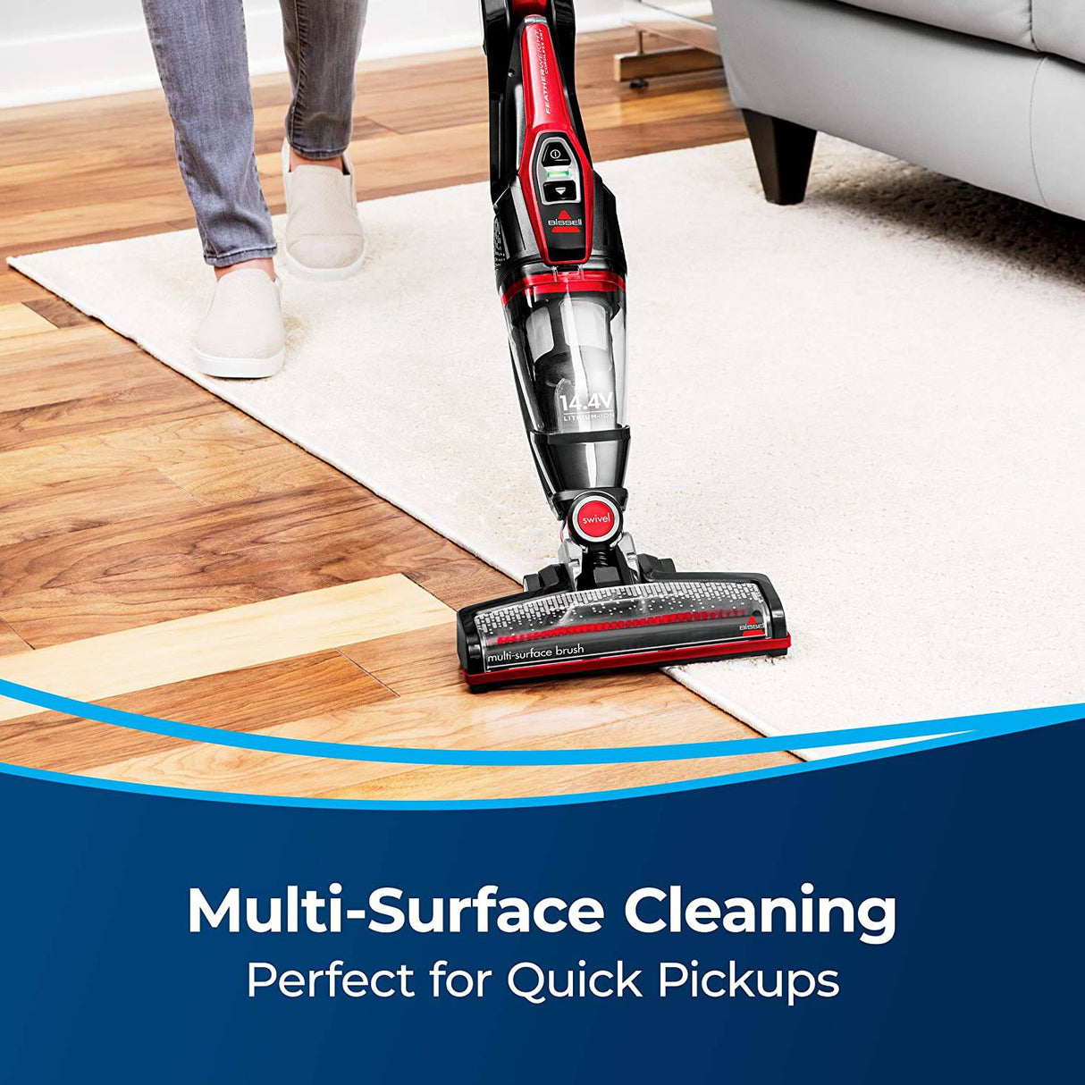 BISSELL Featherweight Cordless XRT 14.4V Stick Aspiradora, 3079, Negro, Rojo