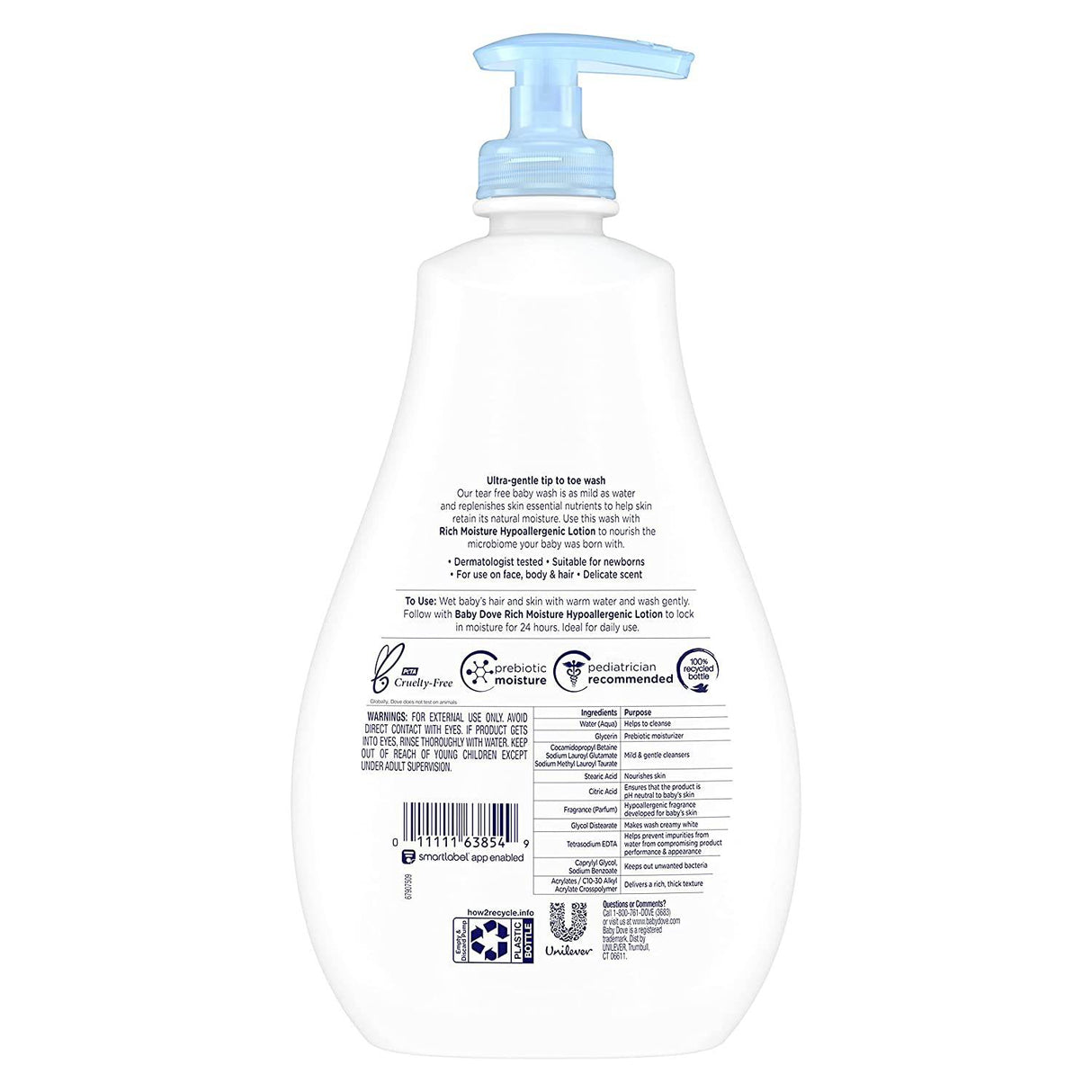 Baby Dove Sensitive Skin Care Baby Wash para el baño del bebé Hidratación rica sin lágrimas e hipoalergénico 20 oz