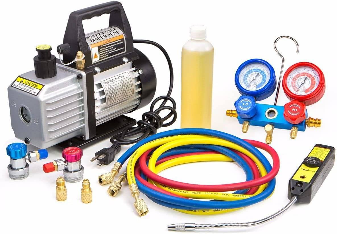 XtremepowerUS Premium 4CFM Bomba de vacío de aire HVAC A/C Kit de refrigeración AC Manifold Case Set R134a Tap con detector de fugas y bolsa de transporte - DIGVICE MX