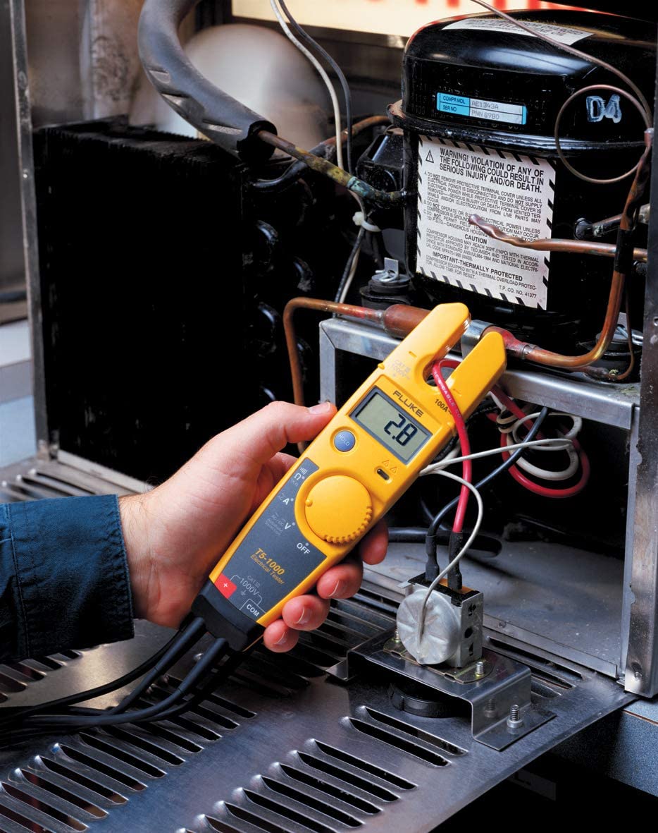 Probador de voltaje, continuidad y corriente Fluke T5-1000, diseño OpenJaw para mediciones de corriente sin contacto metálico, incluye puntas de sonda delgadas desmontables, selección automática de voltaje CA o CC