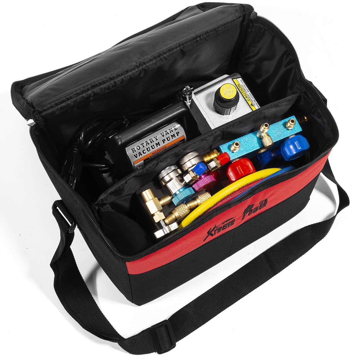 XtremepowerUS Premium 4CFM Bomba de vacío de aire HVAC A/C Kit de refrigeración AC Manifold Case Set R134a Tap con detector de fugas y bolsa de transporte - DIGVICE MX