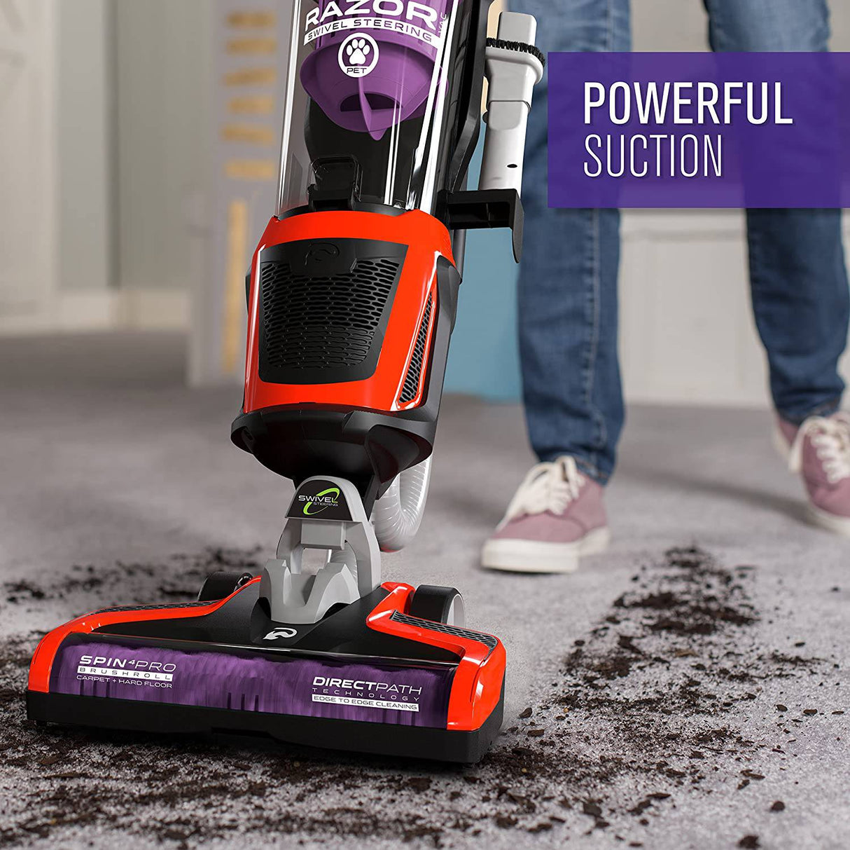 Dirt Devil Razor Pet aspiradora vertical con cable para múltiples pisos sin bolsa con dirección giratoria, UD70355B, rojo - DIGVICE MX