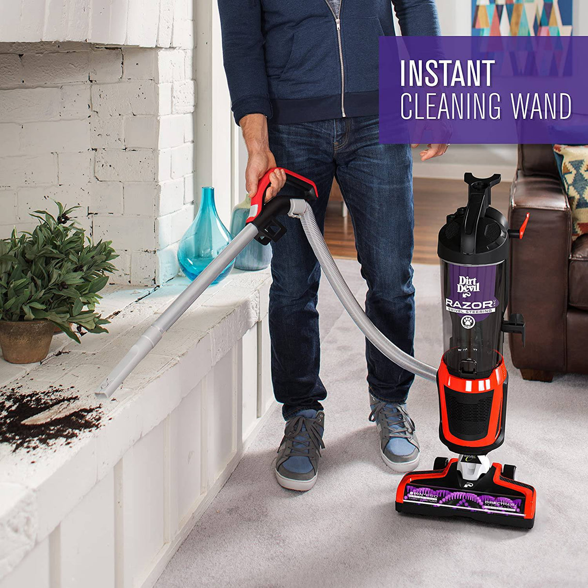 Dirt Devil Razor Pet aspiradora vertical con cable para múltiples pisos sin bolsa con dirección giratoria, UD70355B, rojo - DIGVICE MX