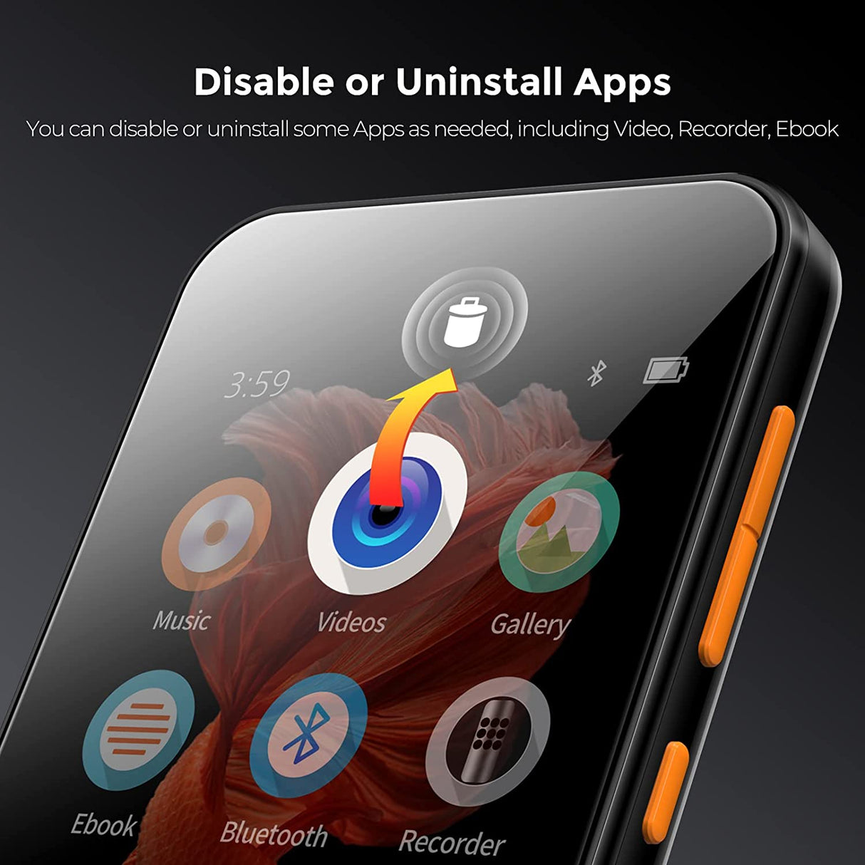 TIMMKOO Reproductor de MP3 con Bluetooth, pantalla táctil completa de 4.0" Reproductor de MP4 con altavoz Q3E