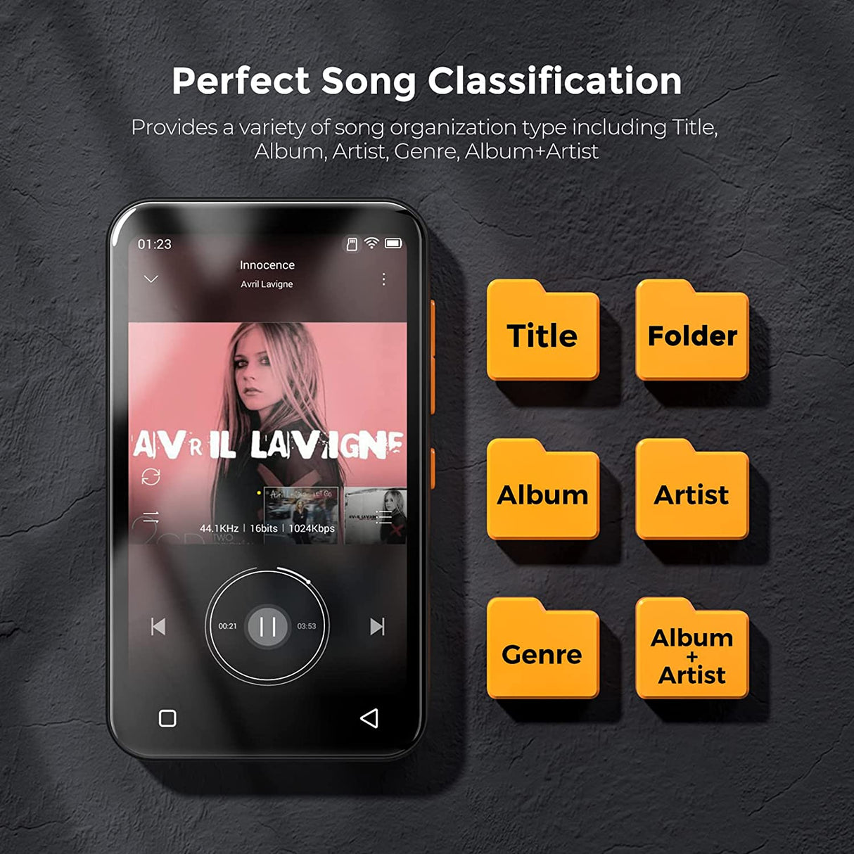 TIMMKOO Reproductor de MP3 con Bluetooth, pantalla táctil completa de 4.0" Reproductor de MP4 con altavoz Q3E