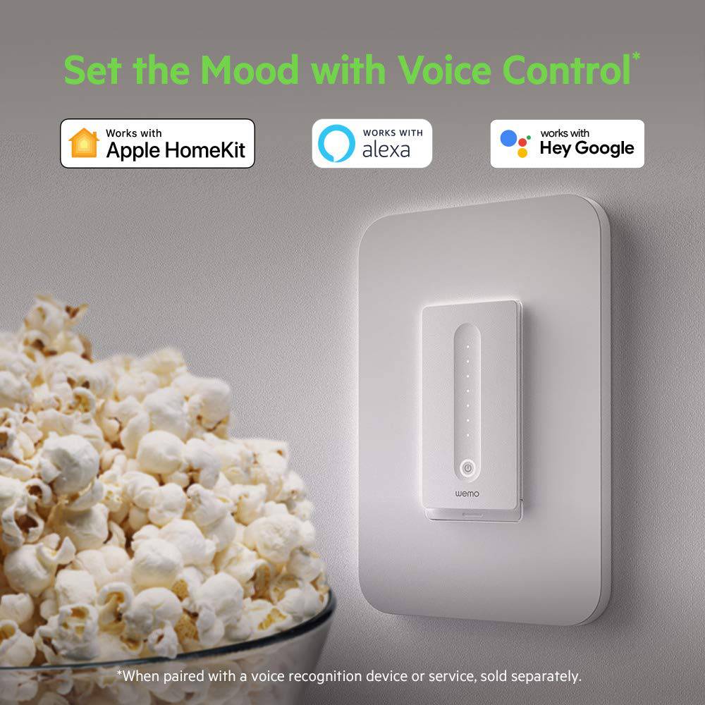 WeMo - WDS060 Wemo WiFi Smart Dimmer Switch (Dim + Control de luces desde cualquier lugar con aplicación, control de voz con Alexa, Asistente de Google, Apple HomeKit) - DIGVICE MX