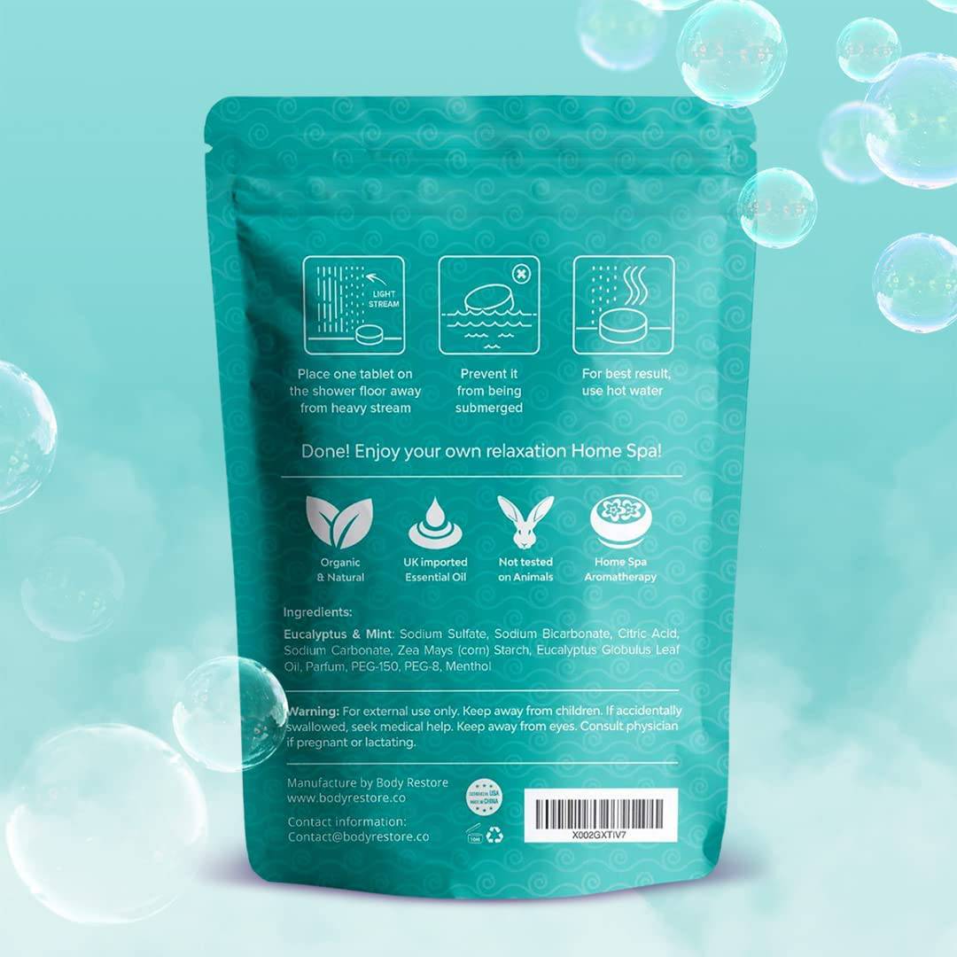 BodyRestore Shower Steamers Aromaterapia - Paquete de 15 bombas de ducha para mujeres, tabletas de ducha de eucalipto para la congestión nasal, alivio del estrés de aceite esencial
