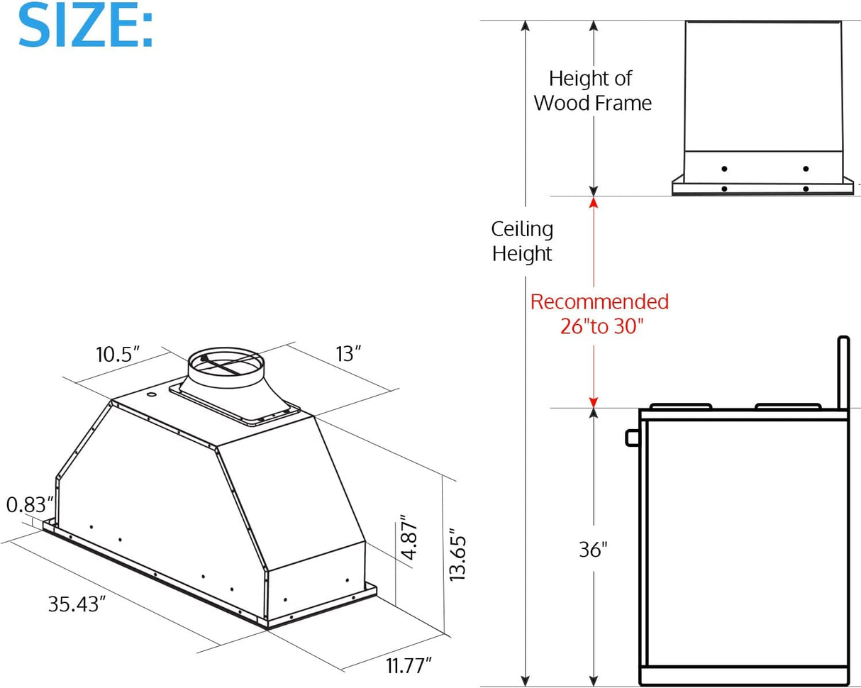 IKTCH Campana extractora integrada/insertada de 36'', vidrio templado de 900 CFM con detección de gestos y control táctil, convertible con conductos/sin conductos, 2 luces ajustables IKB01-36B - DIGVICE MX
