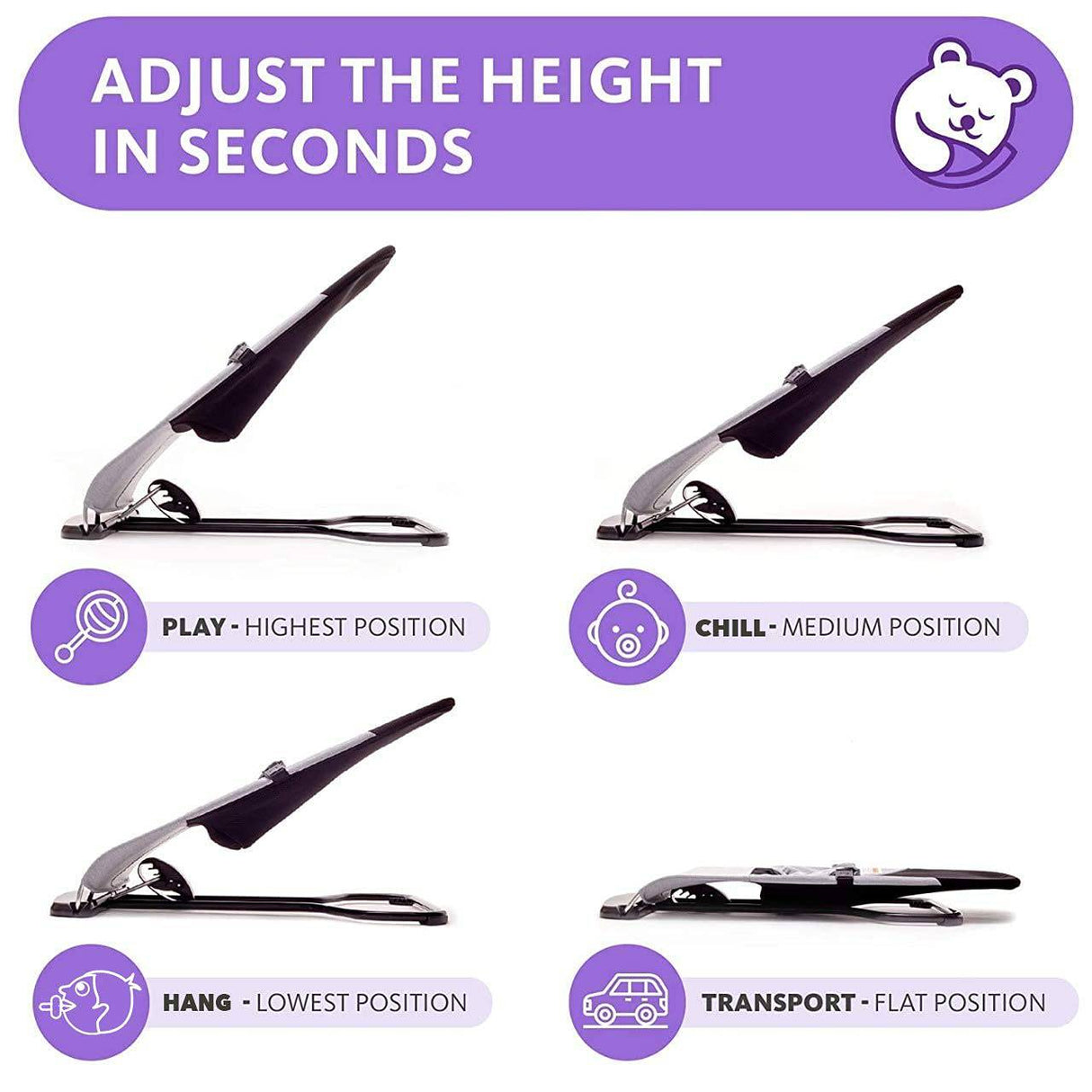 ComfyBumpy - Asiento ergonómico para bebé - Estuche de viaje adicional - Mecedora segura y portátil con posiciones de altura ajustables - Asiento hinchable para dormir para bebés perfecto para bebés recién nacidos - DIGVICE MX