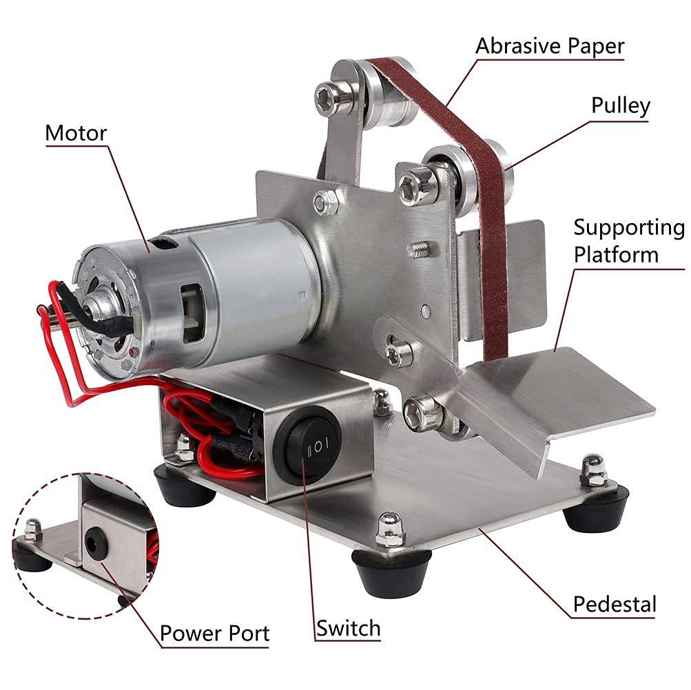 OLenyer - Mini lijadora de banda, amoladora de banco eléctrica, pulidora eléctrica, 7 pulidoras de velocidad variable ajustables con 3 llaves, 10 bandas - DIGVICE MX