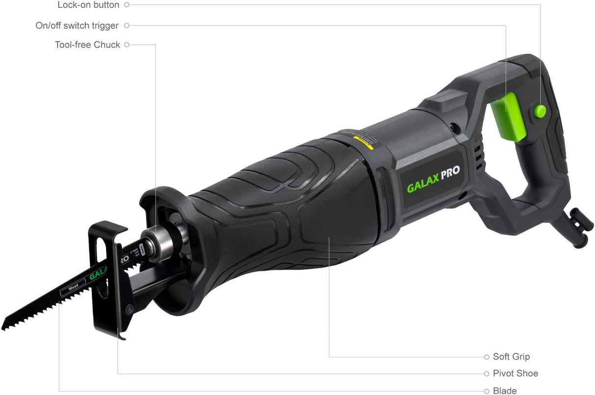 Sierra recíproca GALAX PRO, sierra recíproca con cable de velocidad variable de 7,5 amperios con longitud de carrera de 1-1/8"(28 mm), 2800 SPM y 6" máx. profundidad de corte en corte de madera y metal - DIGVICE MX