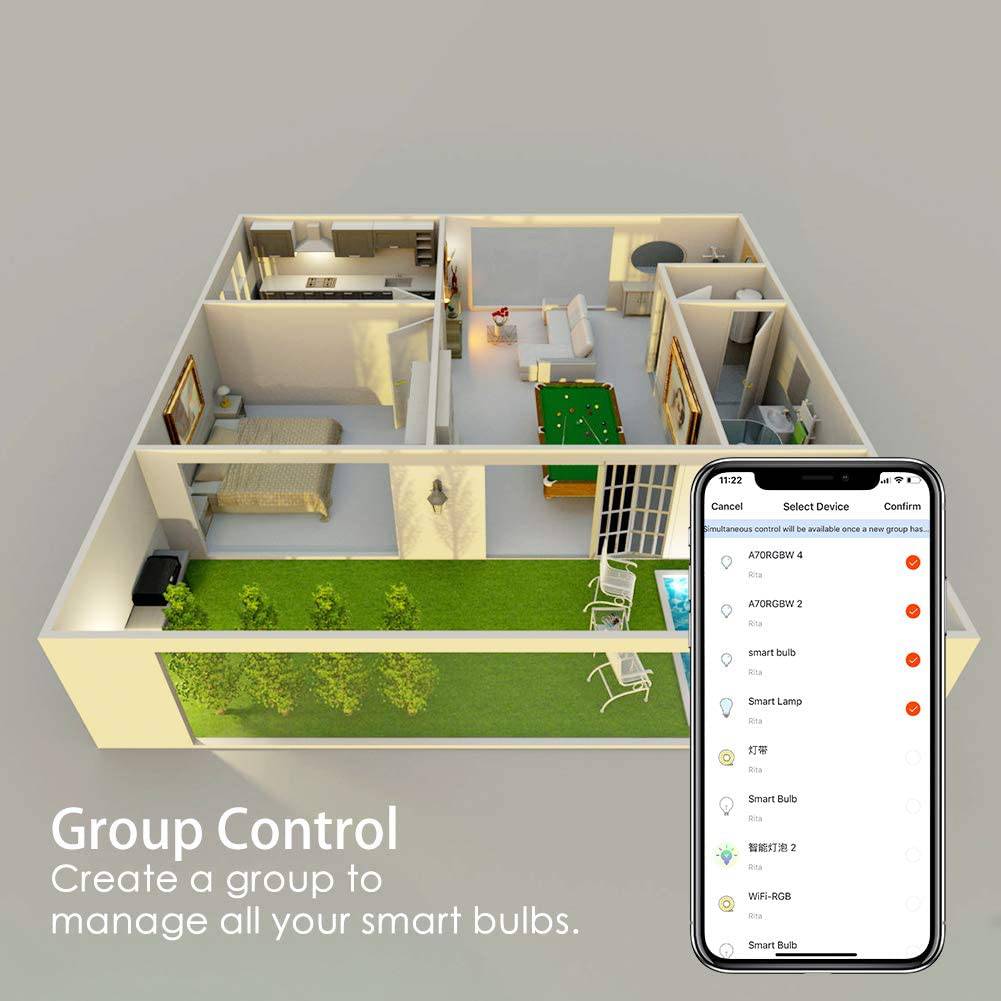 AVATAR - Bombilla de luz WiFi inteligente E26, bombillas LED que cambian de color Alexa RGBCW Funciona con Google Home/Avatar Controls/Smart Life App, no requiere concentrador (8 W = 70 W) - DIGVICE MX