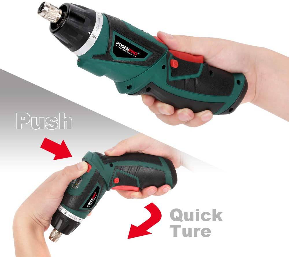 Destornillador eléctrico inalámbrico POSENPRO, destornillador de potencia recargable de 7,2 V con 48 accesorios, pistola de tornillo con ajuste de par 6+1 y mango giratorio para bricolaje doméstico, embalaje BMC - PCCS24GU - DIGVICE MX