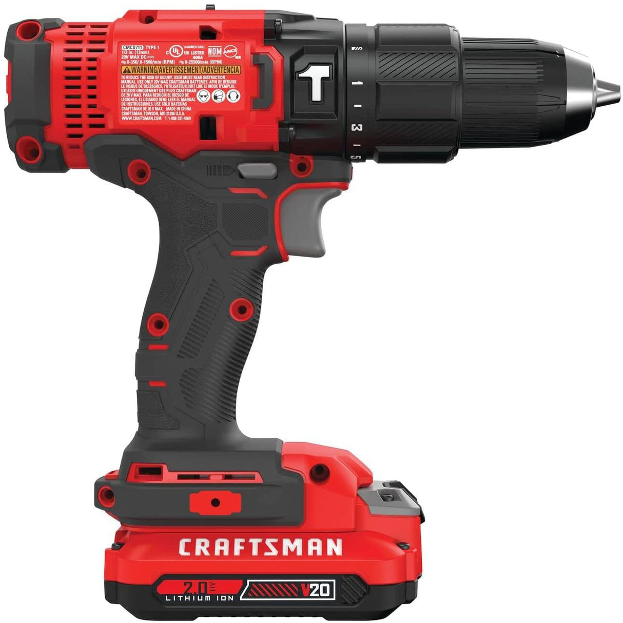 CRAFTSMAN Taladro de martillo inalámbrico de 20 V Max, batería y cargador incluido (CMCD711D1) - DIGVICE MX