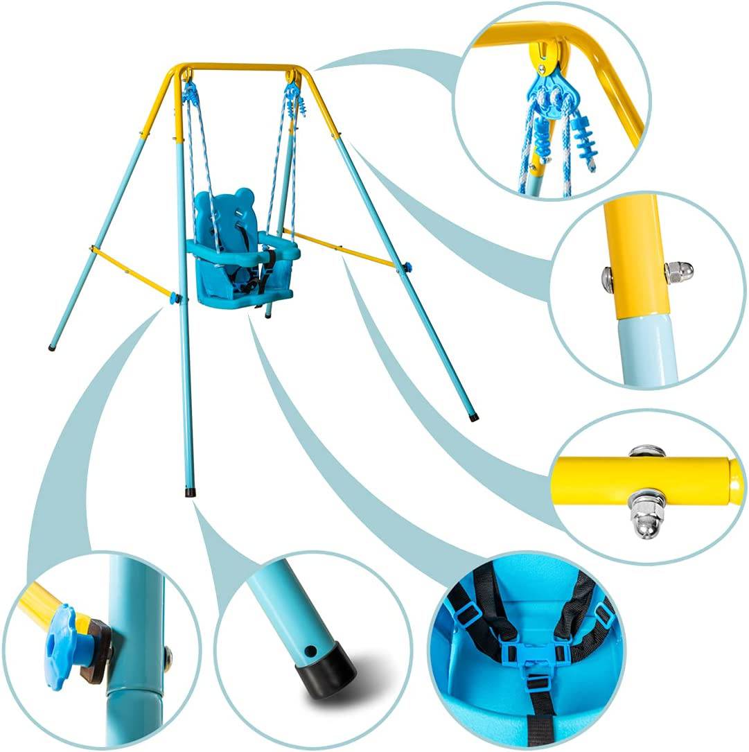 HLC - Juego de columpio plegable para niños pequeños con marco de metal y con cinturón de seguridad fácil de montar y almacenar adecuado para regalo de bebés/niños - DIGVICE MX