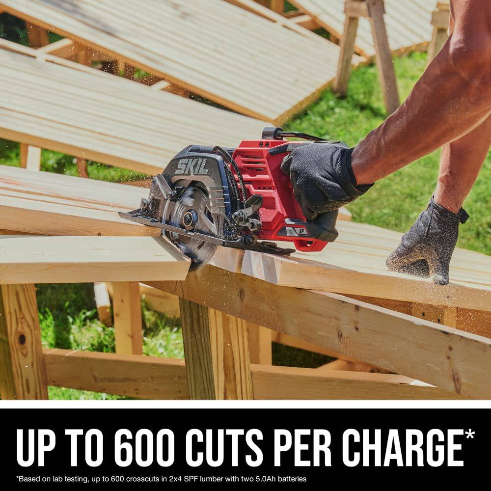 SKIL 2x20V PWR CORE 20 XP Kit de sierra circular con mango trasero sin escobillas de 7-1/4" Incluye dos baterías de 5.0Ah y cargador de dos puertos Auto PWR JUMP-CR5429B-20, rojo - DIGVICE MX