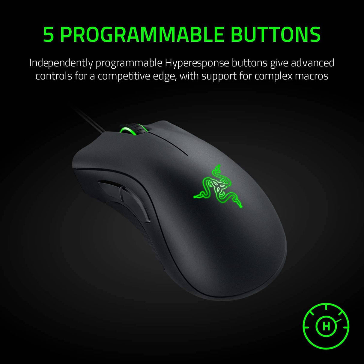 Razer DeathAdder Essential - Ratón para juegos: Sensor óptico de 6400 DPI - 5 botones programables - Interruptores mecánicos - Empuñaduras laterales de goma - Negro clásico