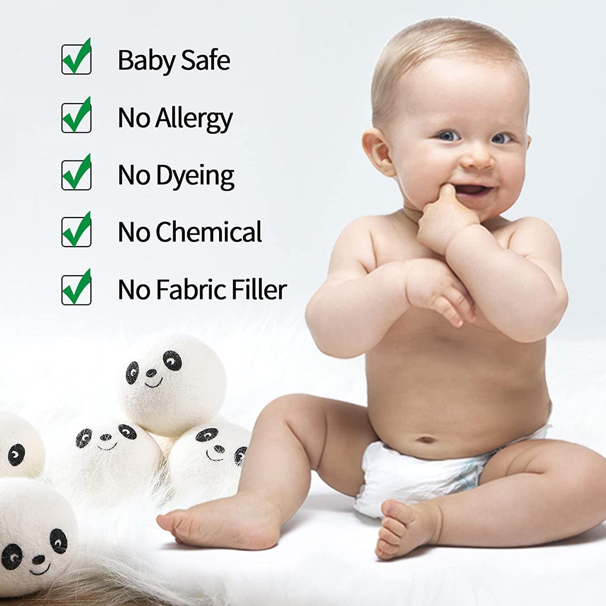 MaHonestFelt Bolas de secadora de lana - Suavizante de telas naturales, reutilizable, reduce las arrugas de la ropa y ahorra tiempo de secado. Suavizante de telas sin pelusas hecho a mano de comercio justo blanco (paquete de 6) - DIGVICE MX