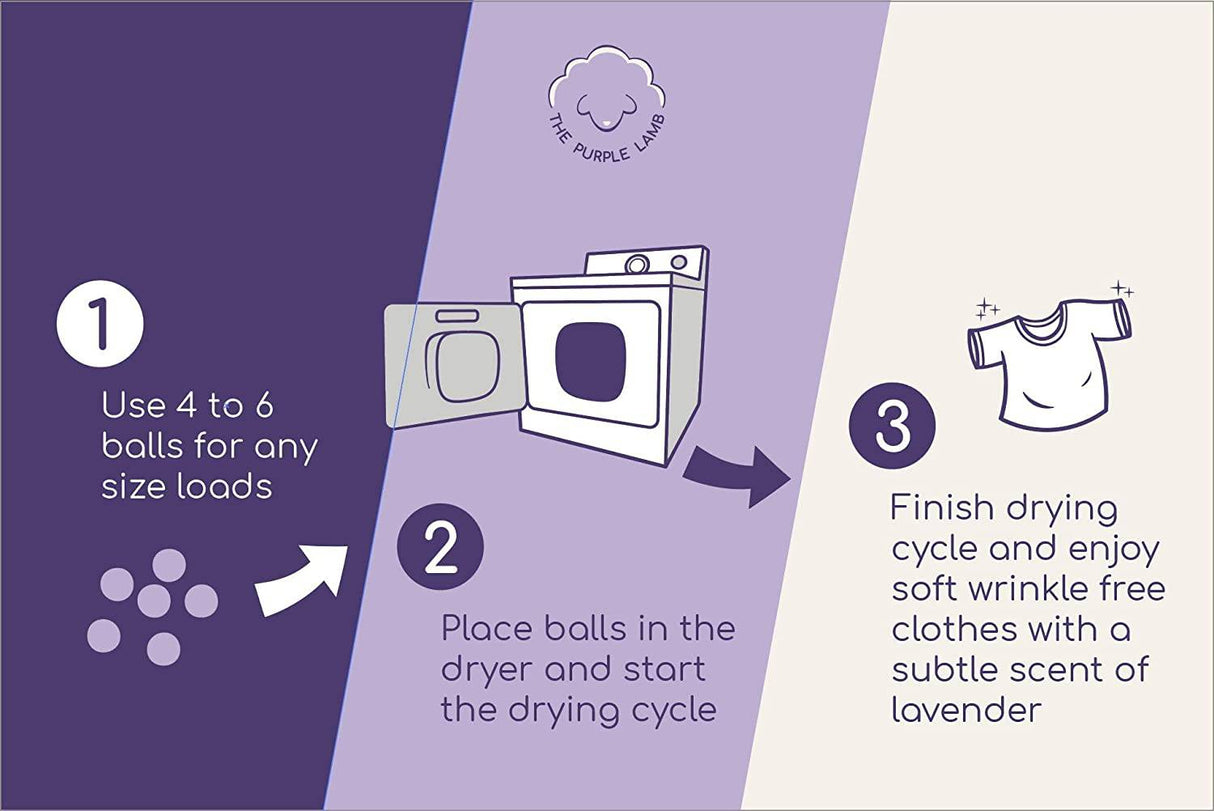The Purple Lamb Scented Wool Dryer Balls Laundry - Lavanda infundida - Bola de secadora antiestática - Paquete XL de 6 - Suavizante de tela 100% orgánico - Acortar el tiempo de secado - Hecho a mano en Nepal (paquete de 6) - DIGVICE MX