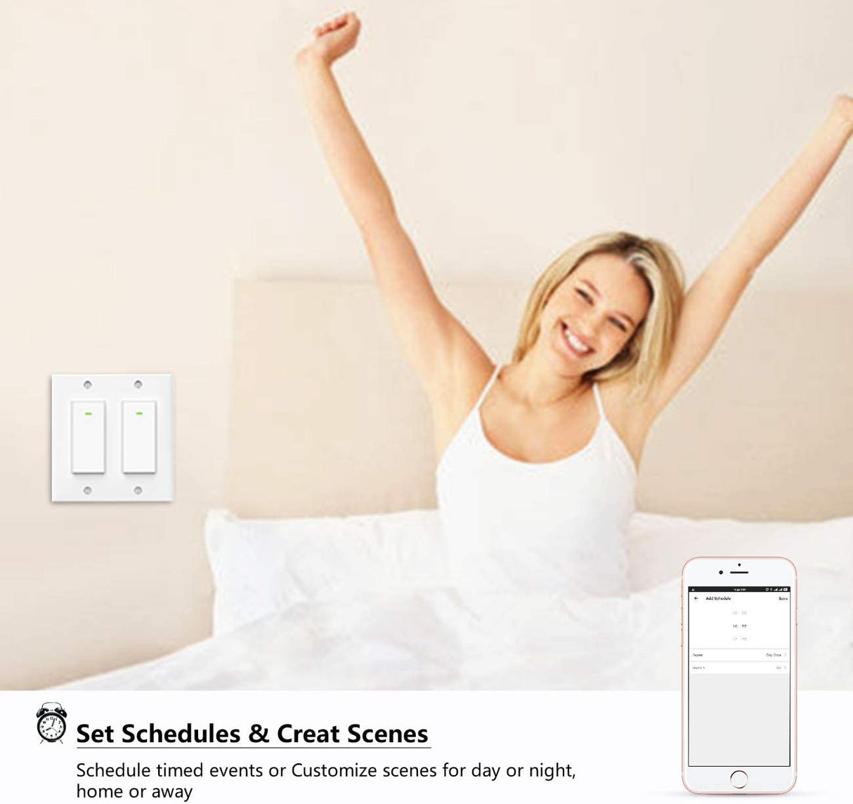 LESIM Interruptor de luz Alexa, interruptores de luz Wifi inteligentes dobles, interruptor inteligente de 2 bandas que funciona con el Asistente de Google e IFTTT (dos interruptores separados con una placa de pared) - DIGVICE MX