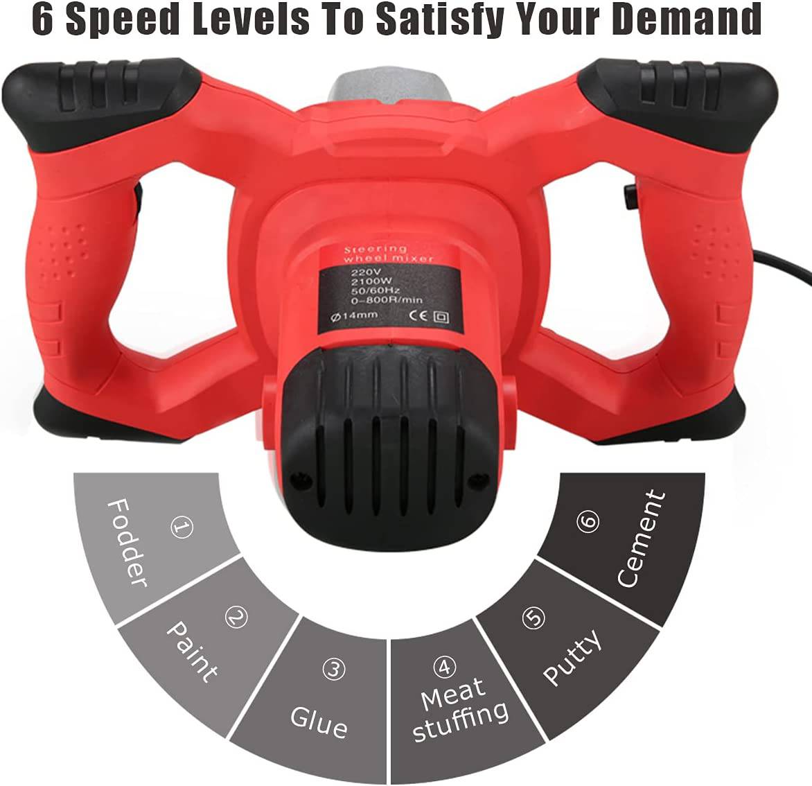 SIMFORT - Mezclador de cemento mezclador de pintura, mezclador de hormigón portátil de 2100 W para mezclar yeso de barro, ajuste de 6 velocidades, mezclador de mortero de mano de 110 V con guantes - DIGVICE MX