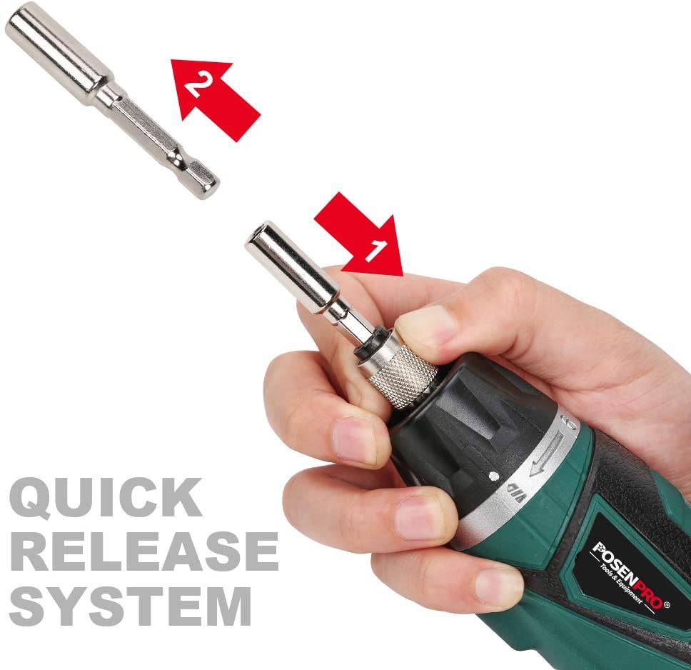 Destornillador eléctrico inalámbrico POSENPRO, destornillador de potencia recargable de 7,2 V con 48 accesorios, pistola de tornillo con ajuste de par 6+1 y mango giratorio para bricolaje doméstico, embalaje BMC - PCCS24GU - DIGVICE MX