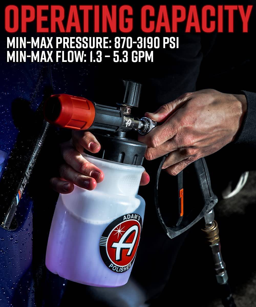 ADAM´S - Cañón de espuma premium - Pulverizador de jabón de cañón de espuma de nieve personalizado para lavado de autos | Bote rociador para lavadora a presión