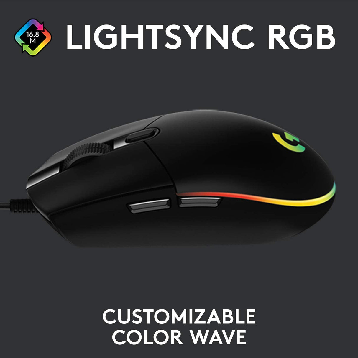 Logitech G203 - Ratón para juegos con cable, 8,000 DPI, efecto óptico arcoíris LIGHTSYNC RGB, 6 botones programables, memoria integrada, mapeo de pantalla, compatible con computadoras PC/Mac y portátiles - Negro