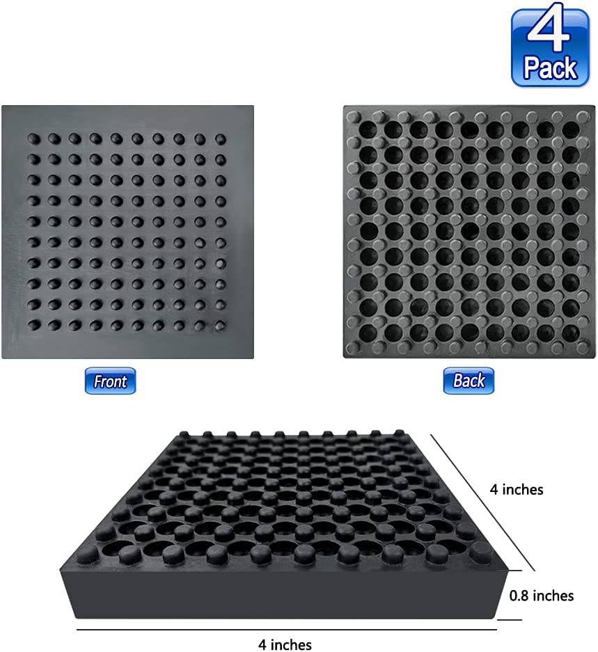 BXI - Alfombrilla para equipo de ejercicio, 4 x 4 x 0,8 pulgadas, paquete de 4 alfombrillas antideslizantes antivibración para cinta de correr, almohadilla de gel de silicona integrada de acero resistente