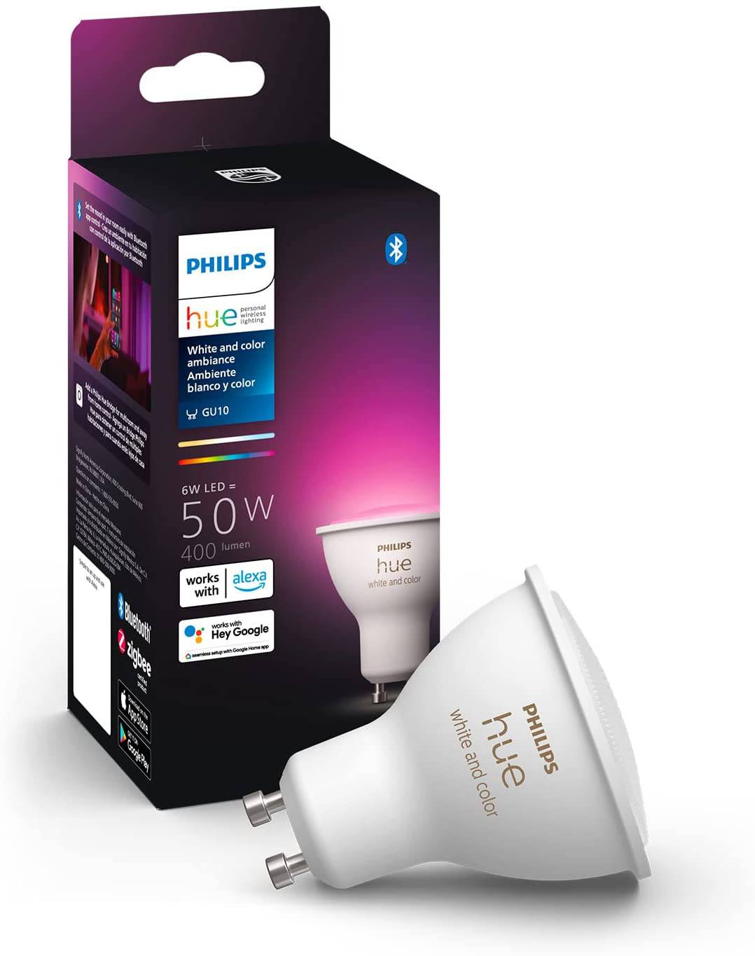 Philips Hue 542332 Bombilla inteligente Hue, 1 unidad (paquete de 1), ambiente blanco y de color - DIGVICE MX