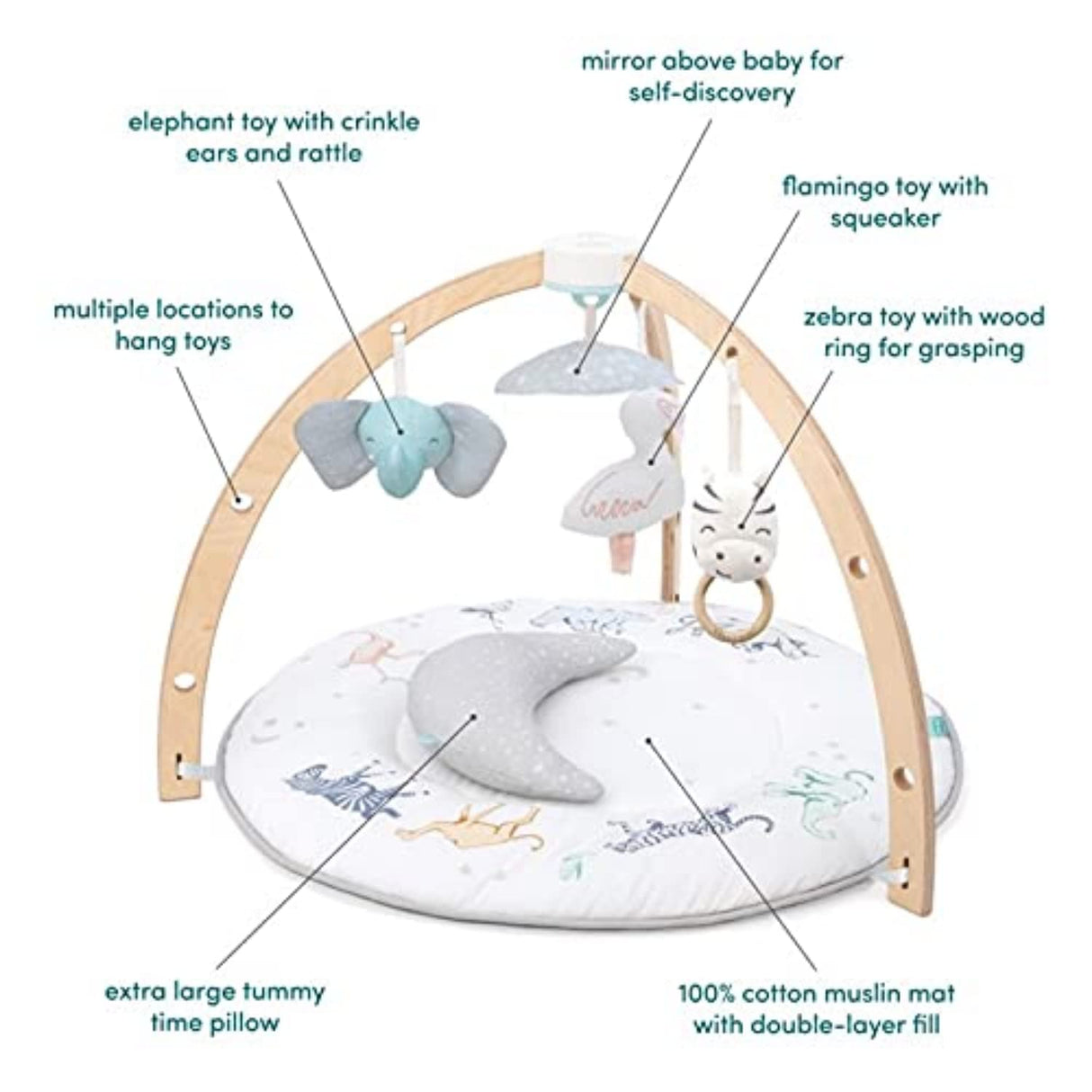 aden + anais Play and Discover Baby Activity Gym - Más de 30 beneficios para el desarrollo - 3 juguetes acoplables + almohada de felpa para el tiempo boca abajo - DIGVICE MX