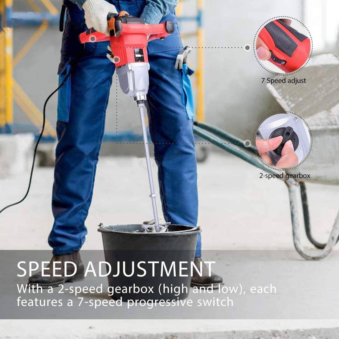 VIVOHOME 110V 1600W Máquina mezcladora de mortero de cemento de pintura de mano eléctrica con 7 velocidades ajustables - DIGVICE MX