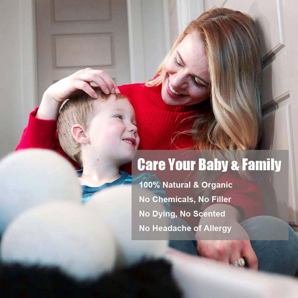 LEVIBASIC Bolas de lana para secadora, paquete de 6 XL, 3 pulgadas de lana auténtica de Nueva Zelanda hasta el núcleo, alternativa suavizante de tela 100 % orgánica, seguro para bebés y sin químicos, reduce las arrugas y acorta el tiempo de secado - DIGVICE MX