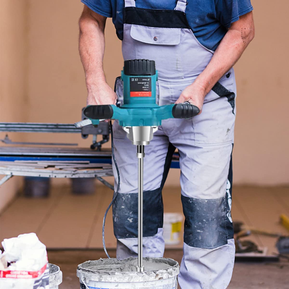 Mezclador de hormigón Maxgeen, mezclador de lodo eléctrico portátil de 2100 W para mezclar mortero, mezclador de pintura ajustable de 6 velocidades, mezclador de cemento de mano con guantes - DIGVICE MX