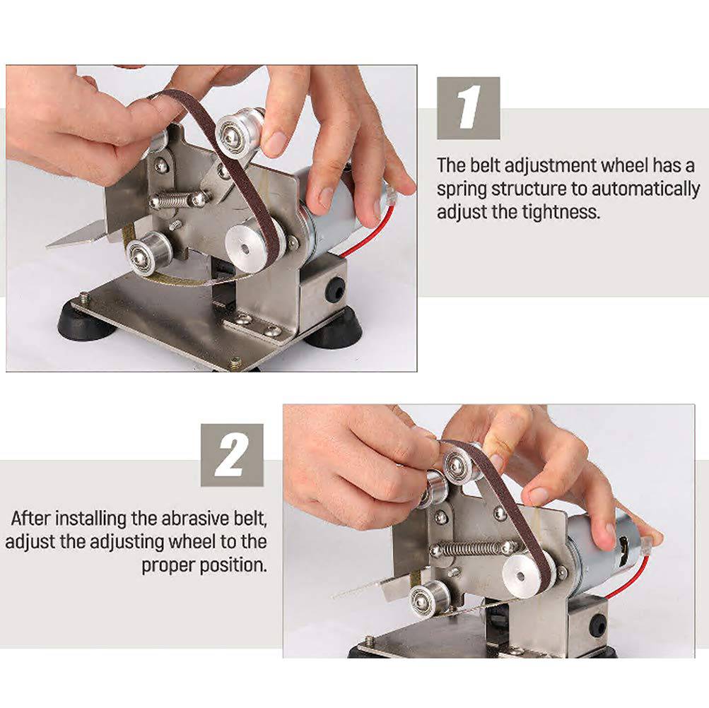 OLenyer - Mini lijadora de banda, amoladora de banco eléctrica, pulidora eléctrica, 7 pulidoras de velocidad variable ajustables con 3 llaves, 10 bandas - DIGVICE MX