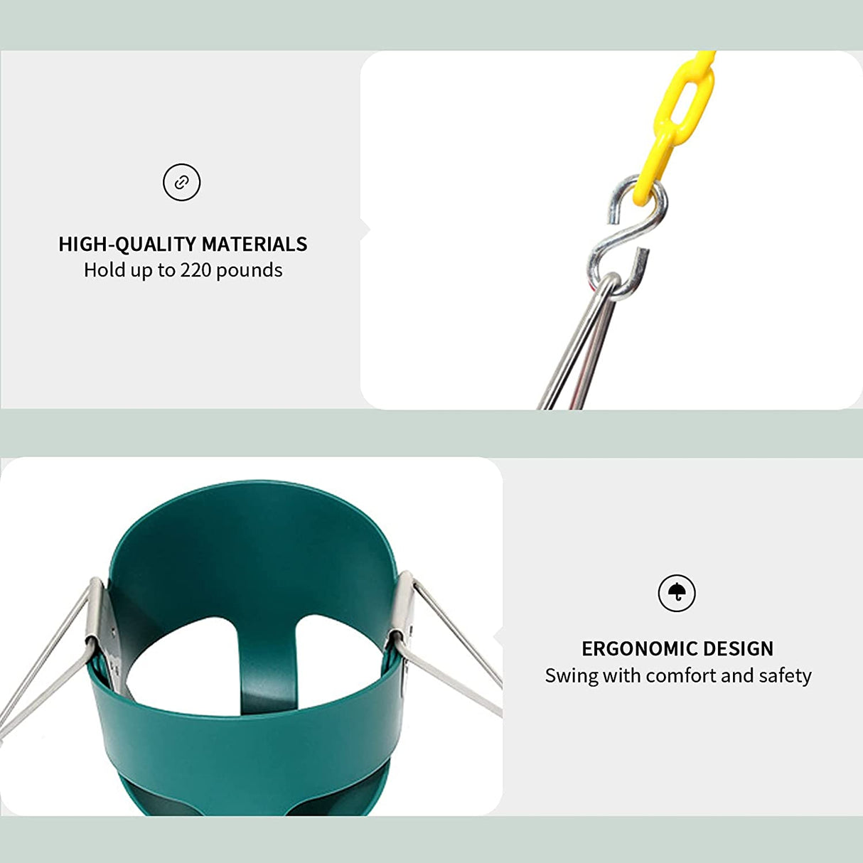 Lovely Snail - Asiento columpio para niños pequeños con respaldo alto y cadenas recubiertas de plástico de 66 pulgadas (amarillo y verde) - DIGVICE MX