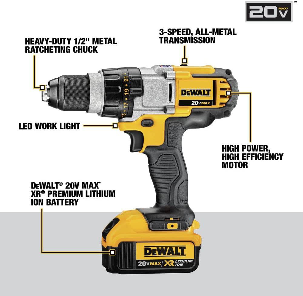 DeWalt DCD980 M2 20 V max XR Li-Ion Premium Drill/Driver Kit de 3 velocidades - DIGVICE MX