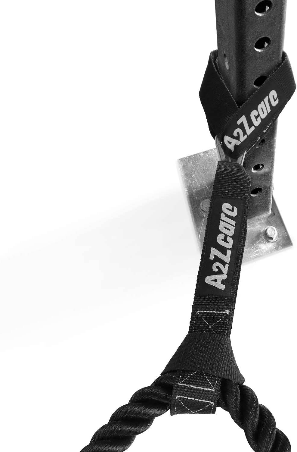 A2ZCARE Kit de anclaje de cuerda de batalla, configuración fácil y rápida, incluye guía de ejercicios - Kit de anclaje de cuerda de batalla de fitness con gancho de seguridad de acero inoxidable y correas reforzadas resistentes