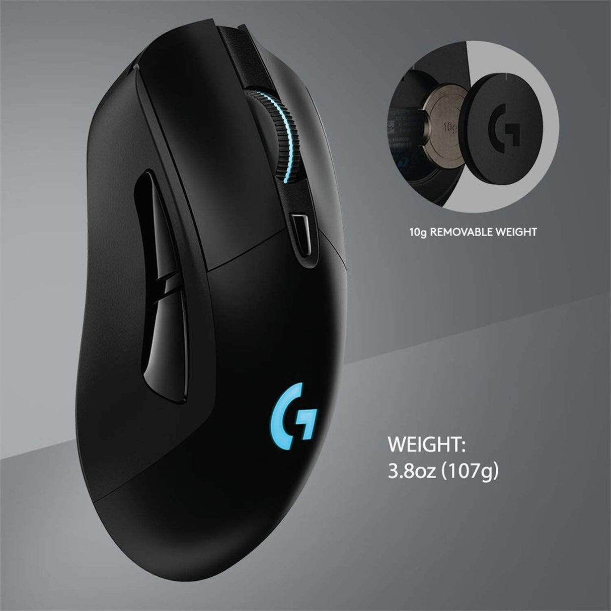 Logitech G703 - Ratón inalámbrico para juegos Lightspeed con sensor Hero 25K, compatible con PowerPlay, Lightsync RGB, ligero 95G+10G opcional, 100-25, 600 DPI, empuñaduras laterales de goma - Negro