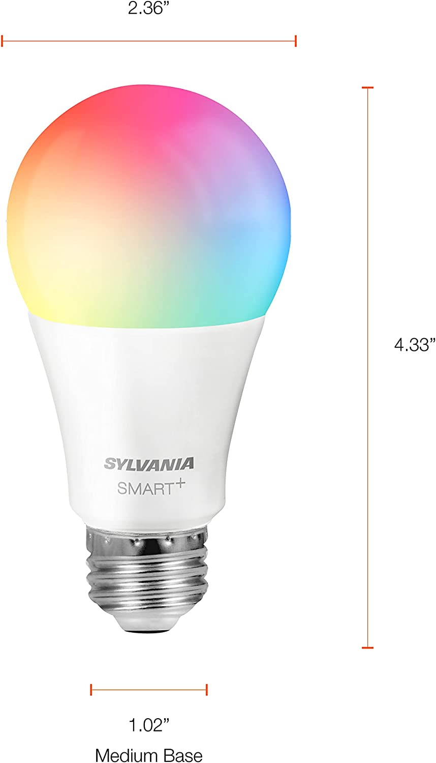 SYLVANIA Bombilla LED inteligente Wifi, equivalente a 60 W, a todo color y blanco sintonizable A19, regulable, compatible con Alexa y Google Home solamente, paquete de 4 (75674) - DIGVICE MX