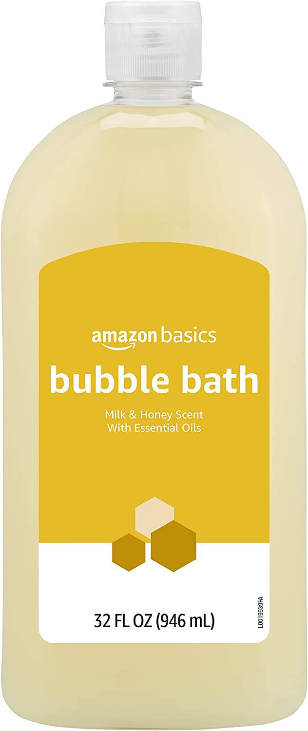 Amazon Basics Baño de burbujas de leche y miel, 32 onzas líquidas, paquete de 4