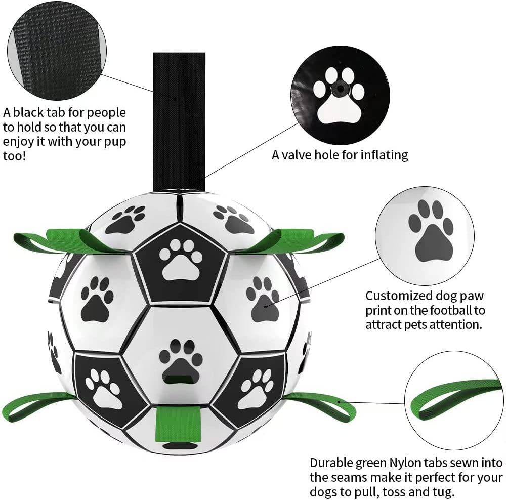 QDAN - Juguetes para perros Balón de fútbol con lengüetas de agarre, juguetes interactivos para perros, juguete de agua para perros. - DIGVICE MX