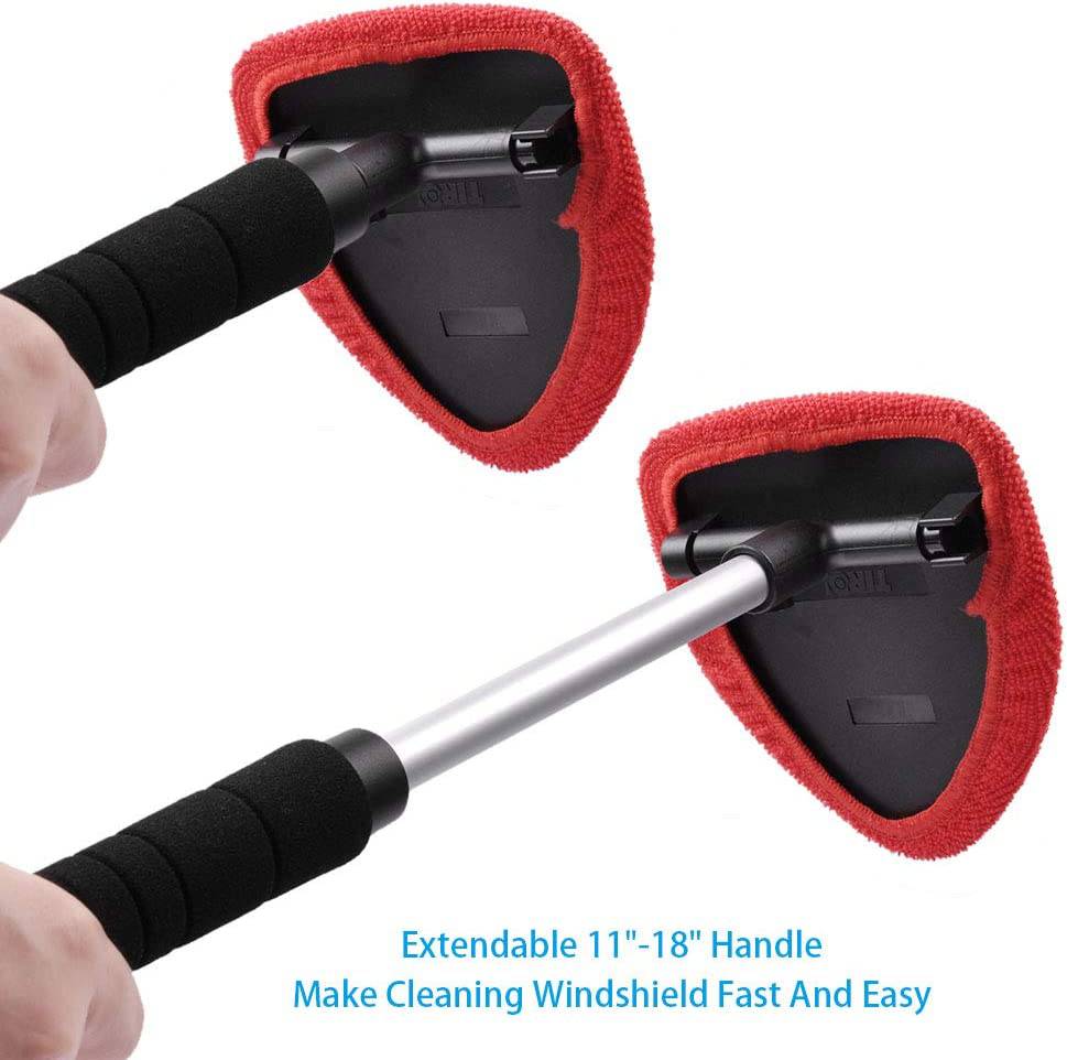 AutoEC Herramienta de limpieza de parabrisas de ventana, varita limpiadora de parabrisas de coche con mango extensible, limpiador de cristal exterior interior automático para uso en el hogar, oficina, capó de microfibra lavable y reutilizable (2 unidades)