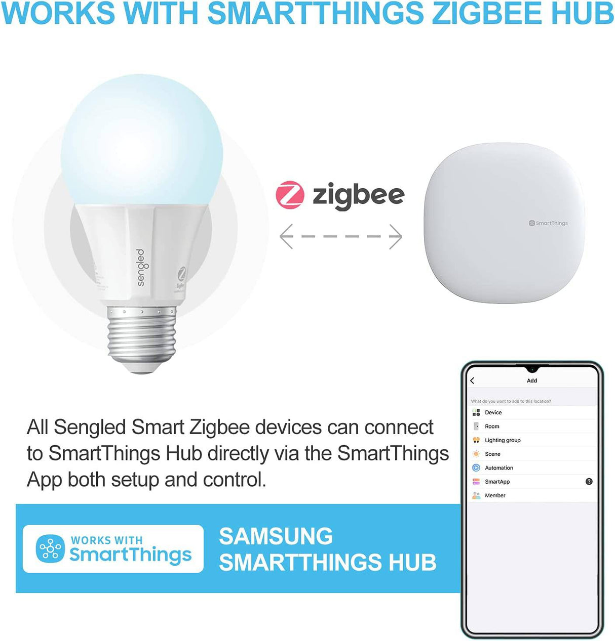 Sengled Bombillas inteligentes Zigbee, requiere Smart Hub, funciona con SmartThings y Echo con hub integrado, control de voz con Alexa y Google Home, luz diurna equivalente a 60 W A19 Alexa, paquete de 4 - DIGVICE MX