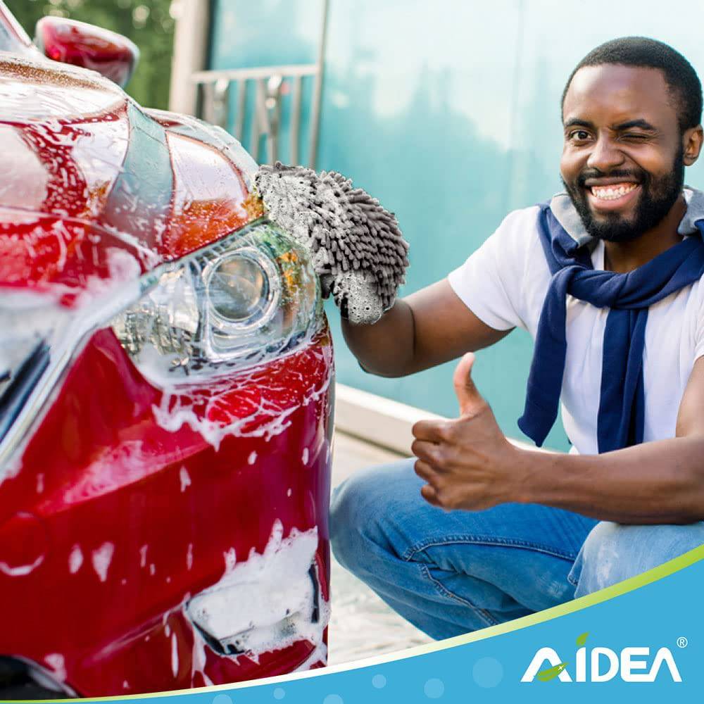 AIDEA - Manopla de microfibra para lavado de autos, paquete de 2, sin rasguños ni pelusas, manopla de lavado de microfibra de chenilla premium, color gris, tamaño regular (7.12 x 10.14 pulgadas)