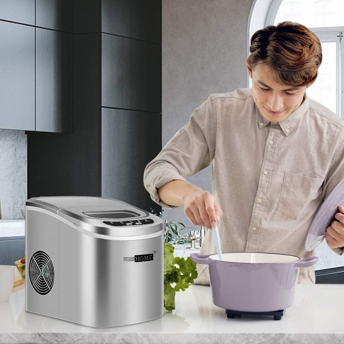 VIVOHOME máquina eléctrica portátil compacta para hacer cubitos de hielo en la encimera con pala manual y función de autolimpieza 26 lb / día plateado - DIGVICE MX